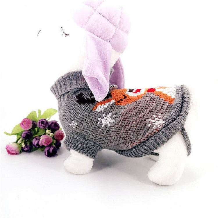 Christmas maple snowflake turtleneck knitted sweater pet clothes in festive red and white pattern