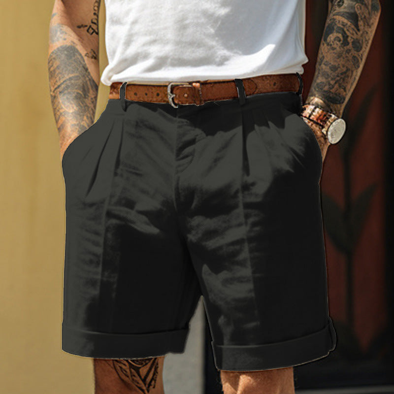 Men's straight leg shorts with pockets, loose fit casual summer bottoms in a solid color