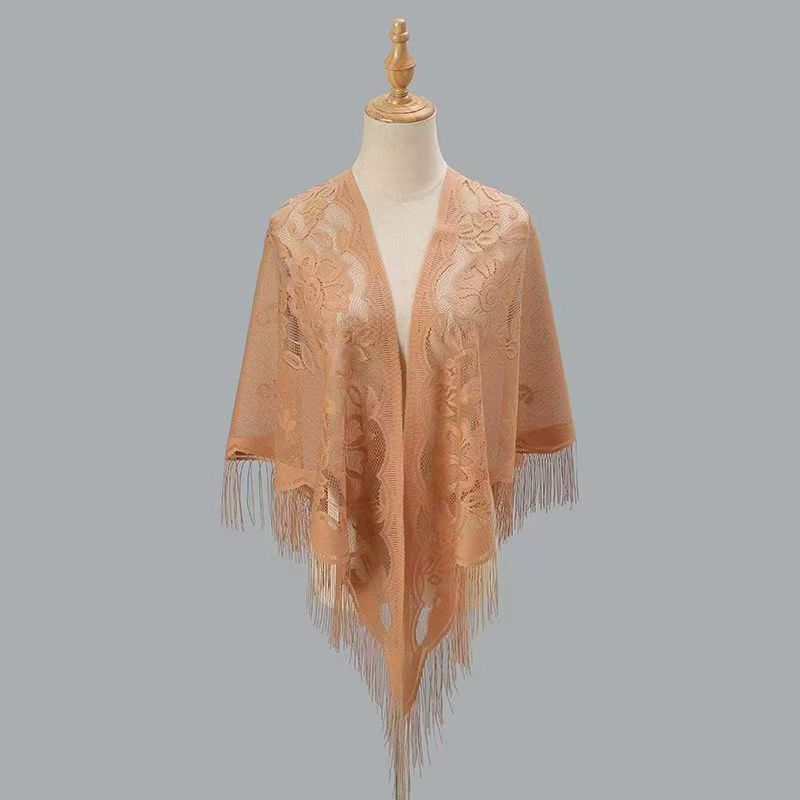 Women's breathable lace triangle shawl with floral design by My Store