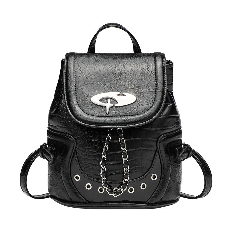 Maiden-Art commuter chain backpack for women, stylish black backpack with chain accents and multiple compartments.