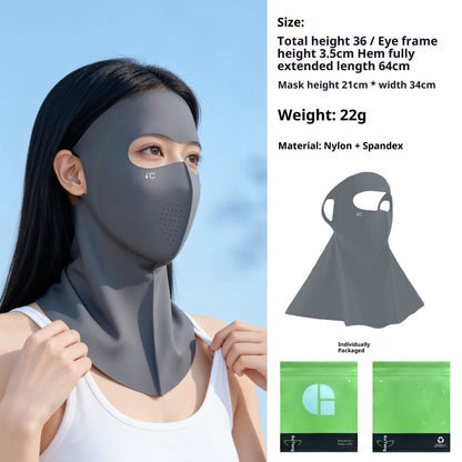 Summer ice silk sun-protective face mask for women, lightweight fabric covering face and neck