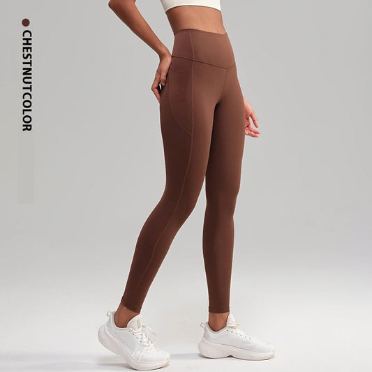 Women’s medium-tenacity high-waist nude-feel yoga pants in neutral beige fabric