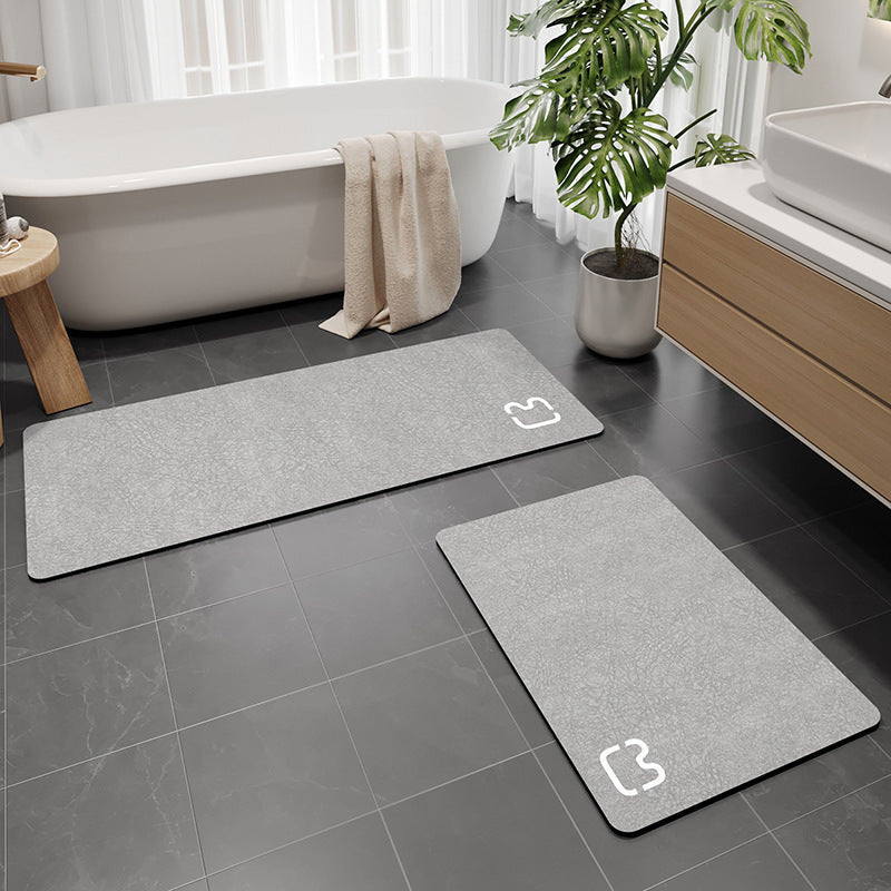 Diatomaceous earth non-slip bathroom floor mat with minimalist textured surface