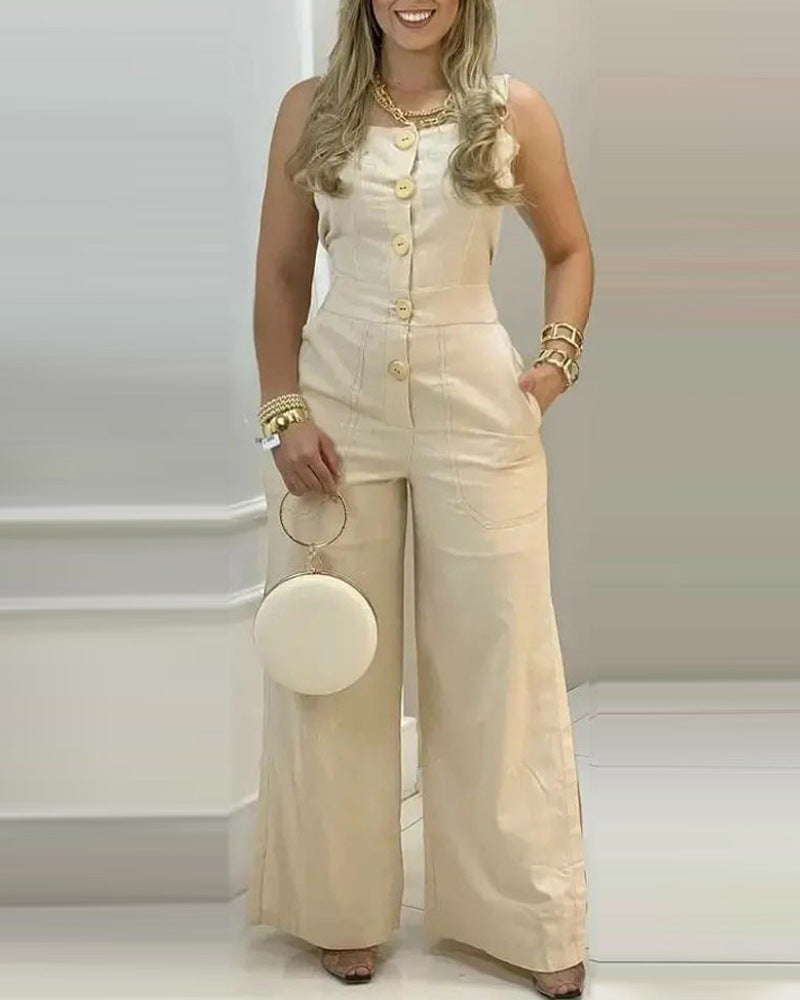 BACKUPMYFILESNOW® vest jumpsuit featuring a sleek, modern design with tailored fit and stylish neckline, perfect for casual wear.