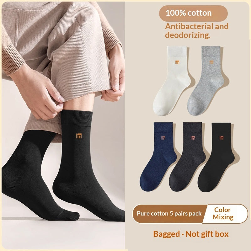 Men's mid-calf deodorizing 100% cotton summer long socks in a lightweight solid-color design