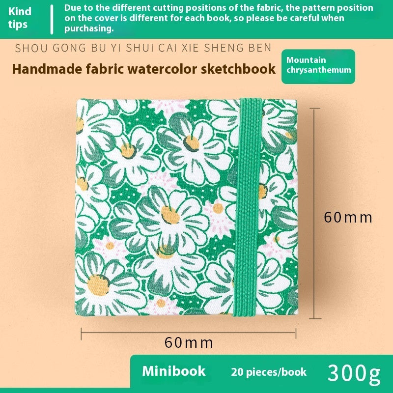 Fabric watercolor notebook for art students, square portable painting sketchbook with textured cover