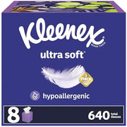 Kleenex Ultra Soft Facial Tissues 8 Cube Boxes 80 Tissues per Box 3-Ply Packaging May Vary