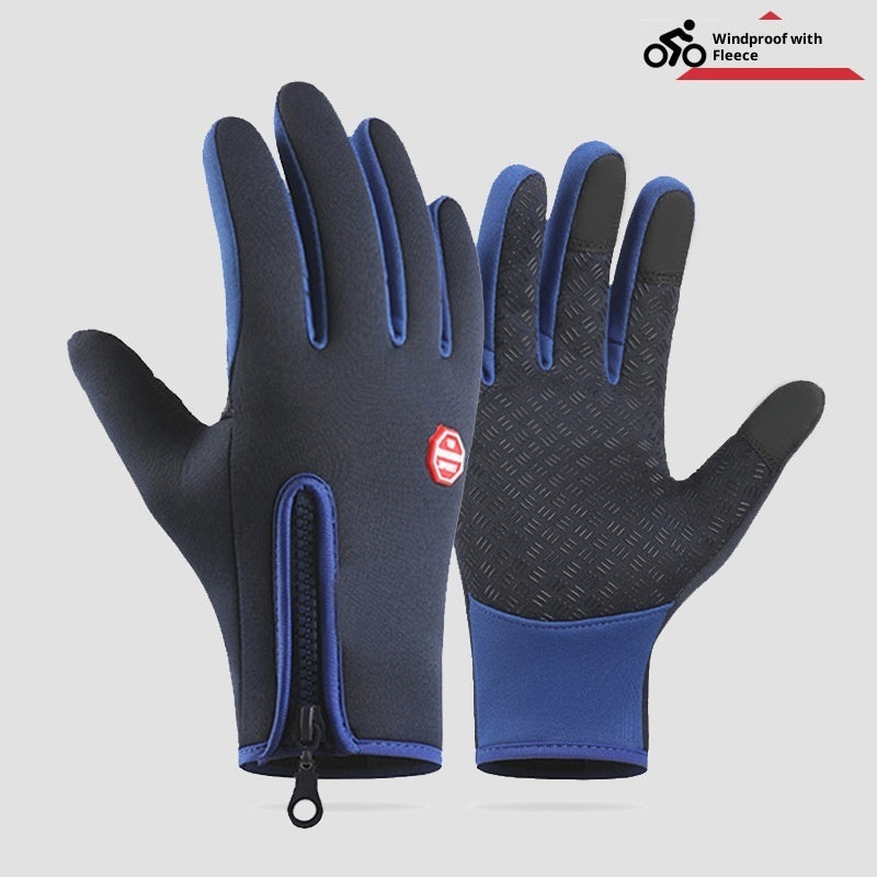 Outdoor cycling, skiing, and mountaineering gloves in black with thermal padding and adjustable wrist straps