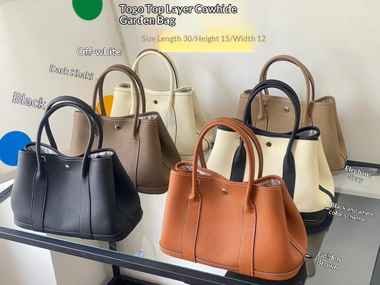 Genuine leather women's garden bag, 30cm top-layer cowhide commuter tote with large capacity and handles