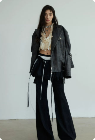 Dark rock genderless futuristic motorcycle vintage jacket by My Store, black front view