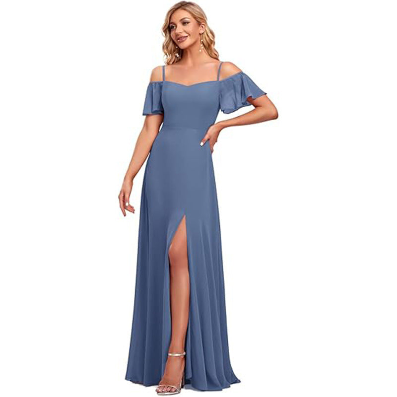 Off-shoulder chiffon maxi dress, women's evening gown in an elegant flowing silhouette