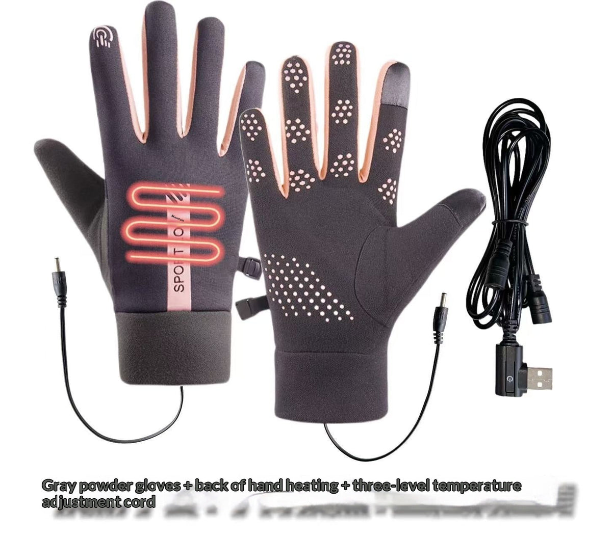 Waterproof USB heated gloves with three-setting temperature control for outdoor use