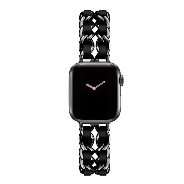 Women's Gold Metal Leather Wristband for Apple Watch