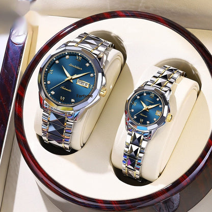 Casual mechanical watch with large dial for couples, featuring a classic round face and visible hands