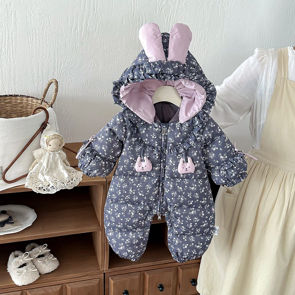 Baby girl winter down coveralls in a warm, full-body design by My Store