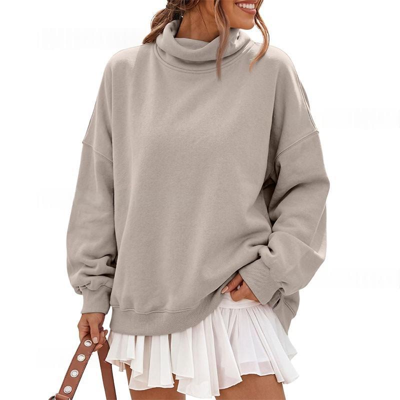 Solid-color casual loose hoodie with a half-high neck, front view in water-resistant fabric