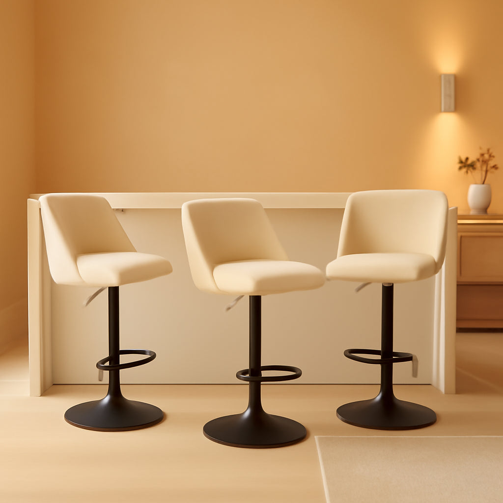 Beige Adjustable Swivel Counter Height Barstools Set of 3