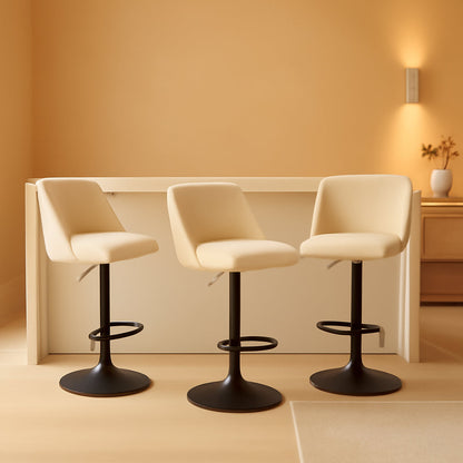 Beige Adjustable Swivel Counter Height Barstools Set of 3