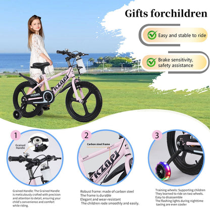 Kids bike by GBruno Store featuring 16-18 inch wheels, training wheels, and an adjustable seat for young riders.