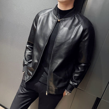 Men's slim fit trendy washed leather jacket in a classic design