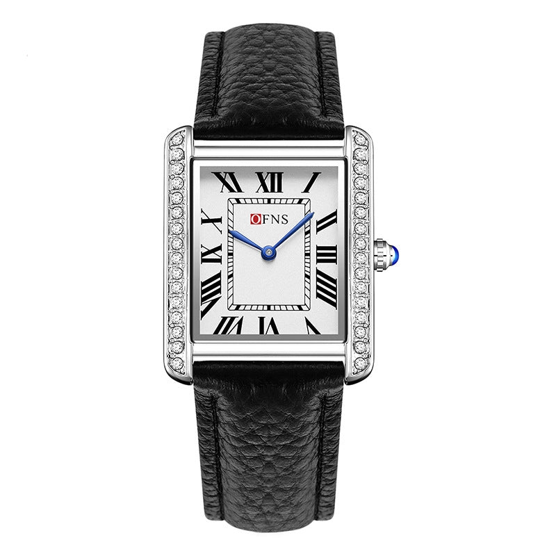 Retro diamond-inlaid women's quartz watch, elegant couple-style design with a detailed vintage dial