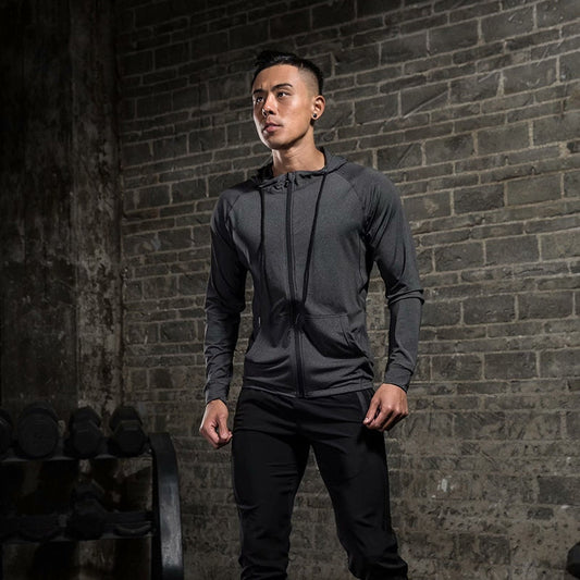 Men's long-sleeved stretch tight fitness training suit by My Store, shown in fitted athletic design