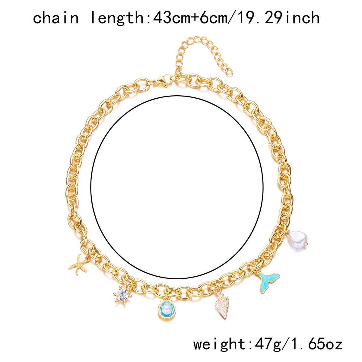 Women's starfish pearl shell fishtail multi-pendant necklace bracelet