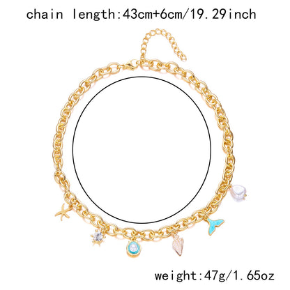 Women's starfish pearl shell fishtail multi-pendant necklace bracelet