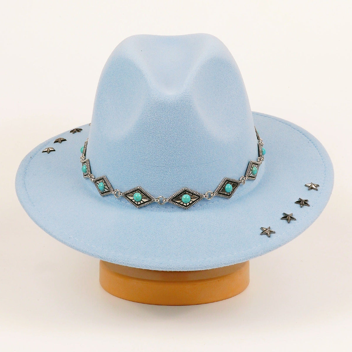 Vintage-patterned denim hat with a fashionable, versatile design; My Store brand