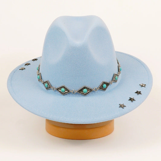 Vintage-patterned denim hat with a fashionable, versatile design; My Store brand