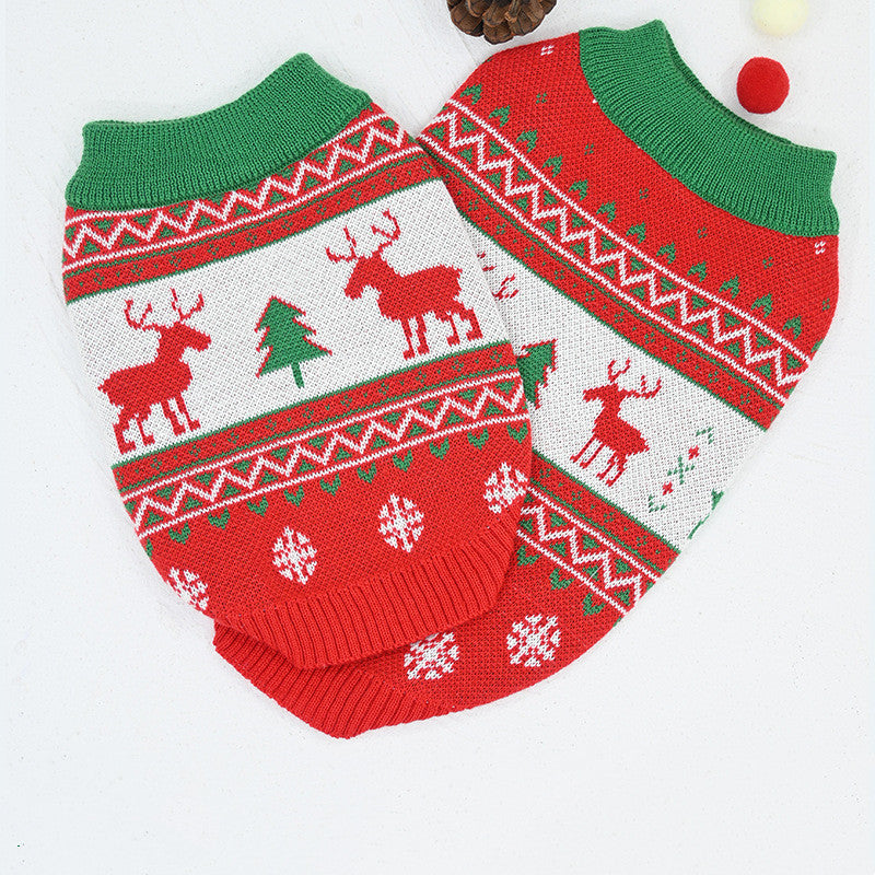 Cat and dog Christmas sweater with snow elk pattern in warm knit fabric