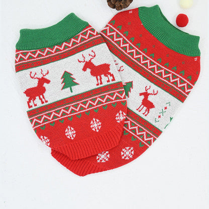 Cat and dog Christmas sweater with snow elk pattern in warm knit fabric