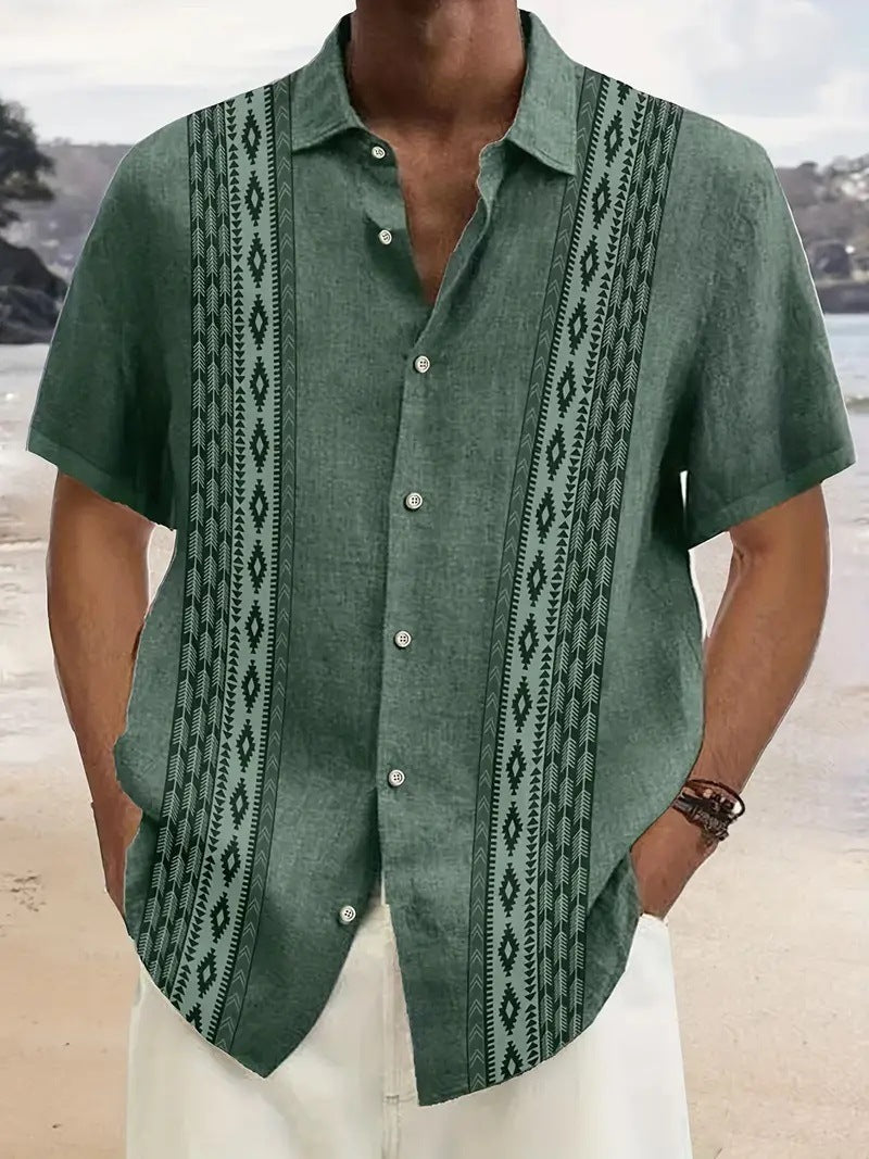 Men's short-sleeve 3D-printed shirt with an all-over graphic design
