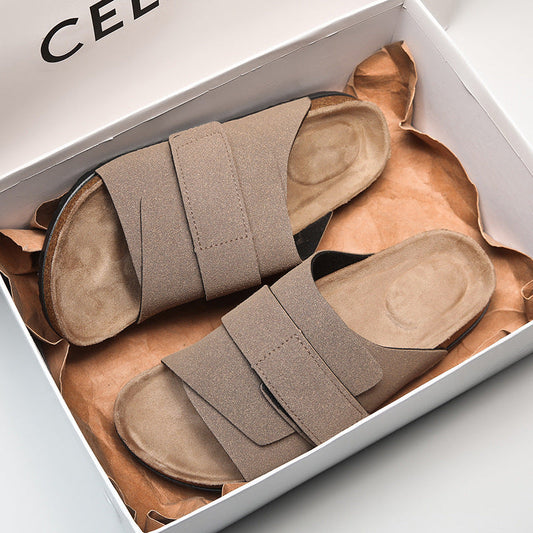 Men's summer cork slippers, casual couples shoes with open-toe design and lightweight sole