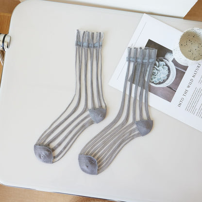 Women's thin mid-calf solid-color lace-up socks, My Store