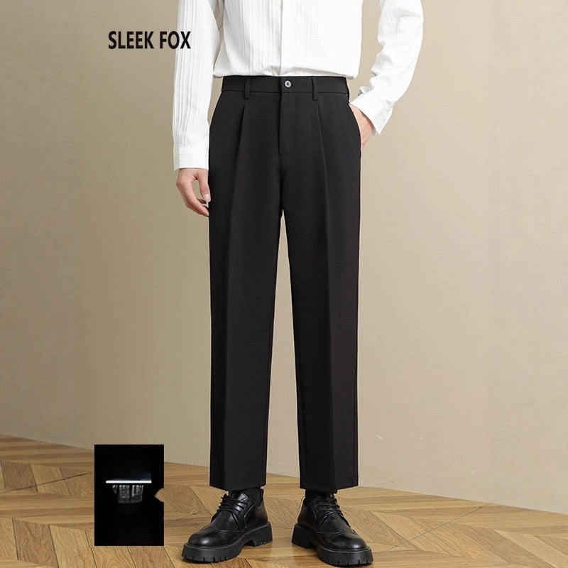 Men's casual draped straight suit pants in a relaxed tailored style