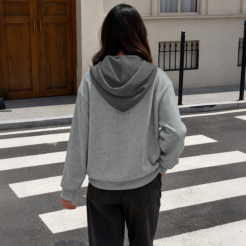 Women's relaxed-fit loose-fitting patchwork color-block hooded sweatshirt by My Store
