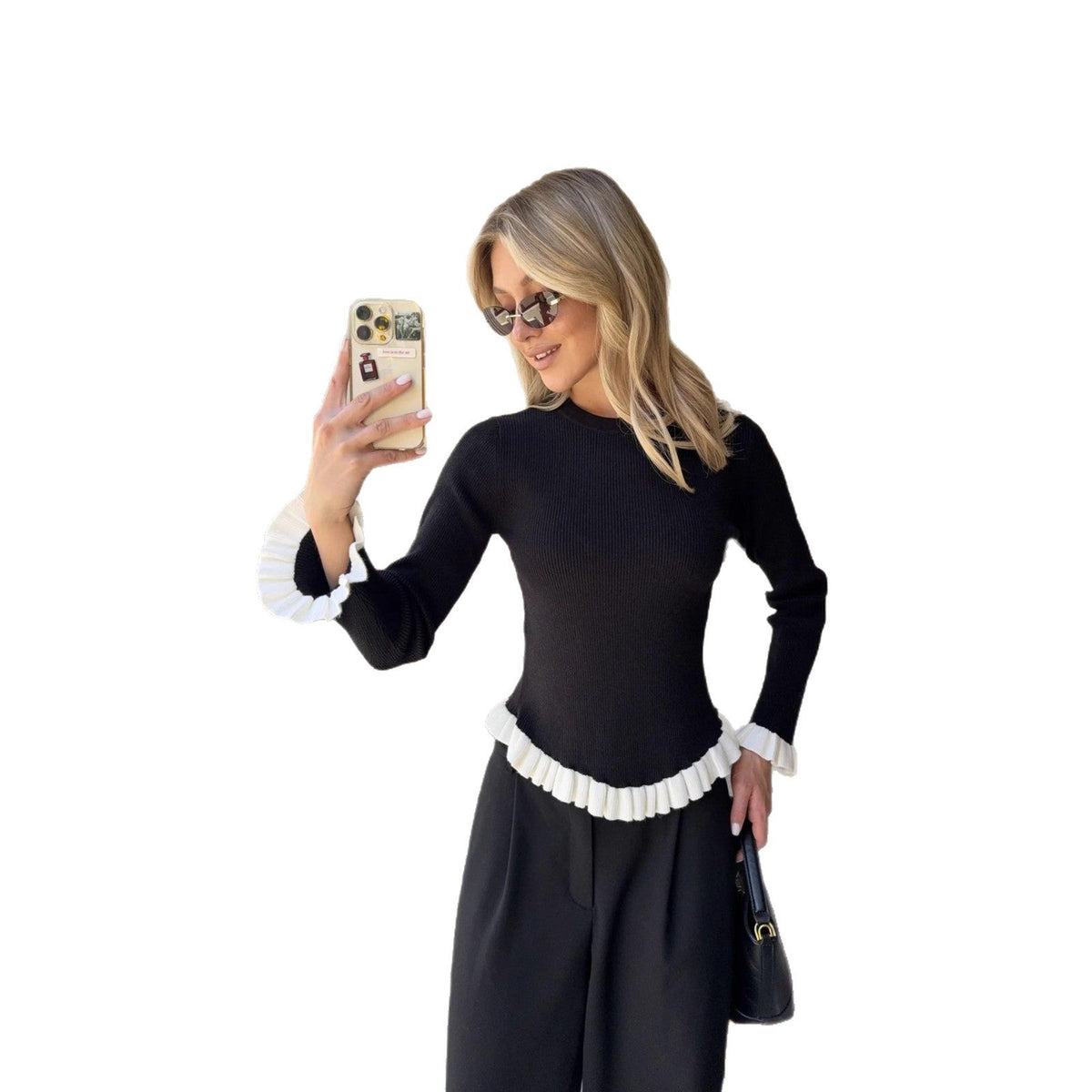 Pullover stretch-knit long-sleeve sweater by My Store, shown in a simple flat-lay view