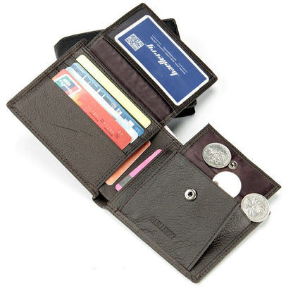 Genuine leather two-fold short coin purse for men in compact bifold design
