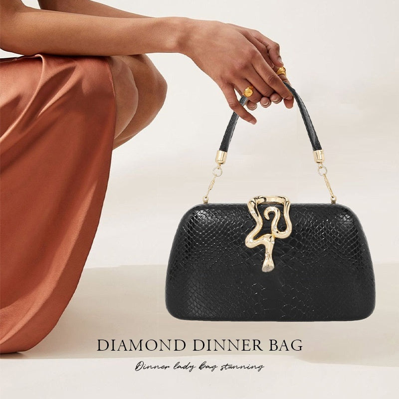 Women's stylish snake-print evening tote bag with sophisticated European-American design and structured silhouette