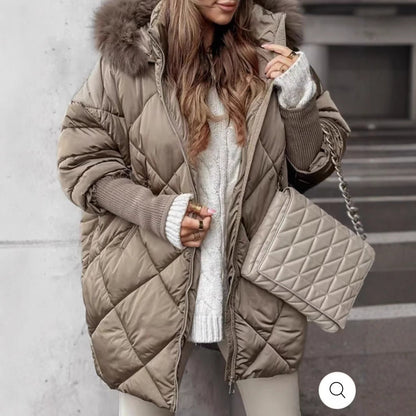 Winter hooded cardigan coat with front buttons and long sleeves in a cozy knit design