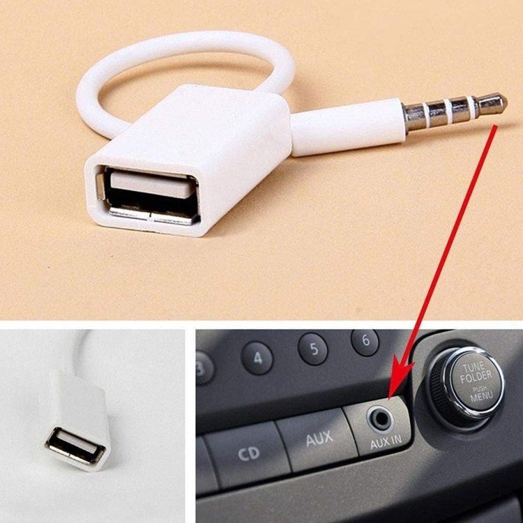 USB to 3.5mm U Disk Cable 12V Car CD Player AUX car audio adapter cable with USB and 3.5mm connectors