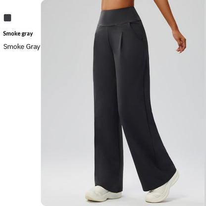 Tummy-control bare-feel high-waist straight-leg yoga pants in black fabricաժողով