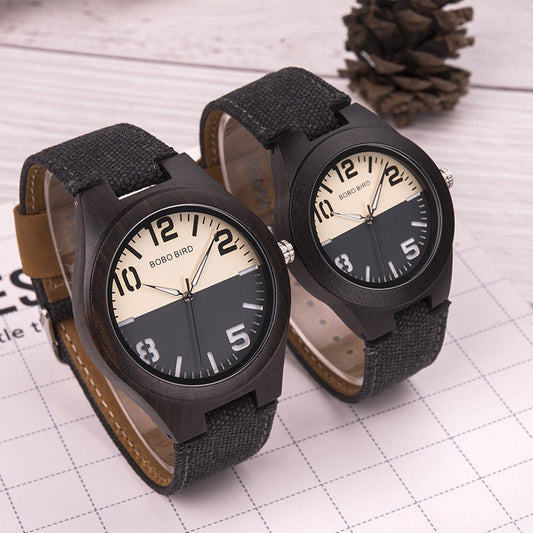 Fashionable distinctive men's wooden watch with natural wood design and classic analog face