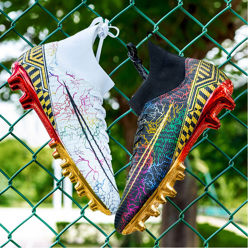 High-top gold-plated bottom soccer training shoes for male students on artificial grass