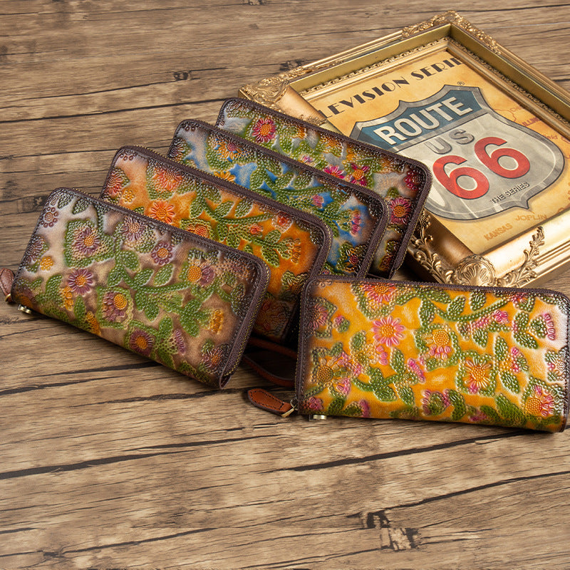 Women's embossed distressed large-capacity vintage wallet by My Store