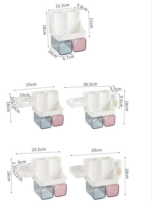 Perforation-free suction toothbrush holder and bathroom shelving toiletry set on wall