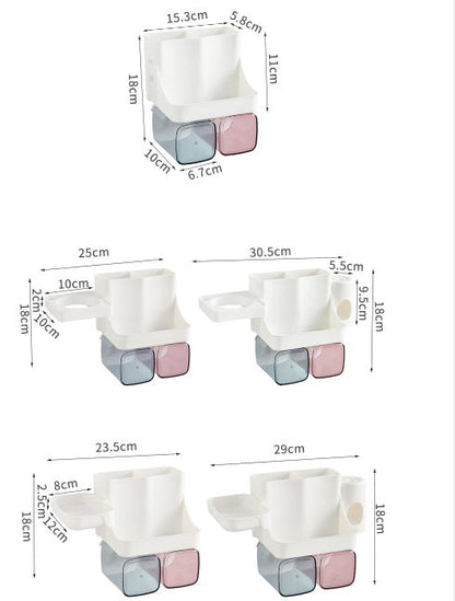 Perforation-free suction toothbrush holder and bathroom shelving toiletry set on wall