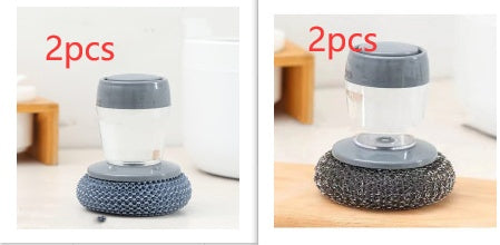 Kitchen soap dispensing palm brush cleaner push-type brush for dishwashing and detergent dispensing