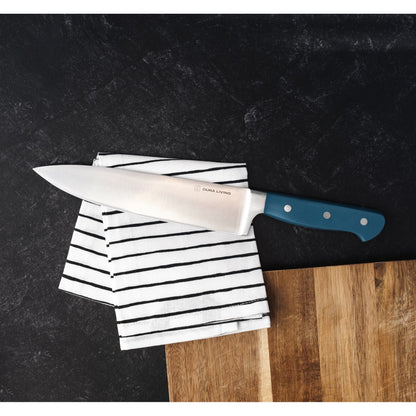 Dura Living Superior 8-inch chef knife with royal blue handle and stainless steel blade, ideal for precise kitchen cutting tasks.